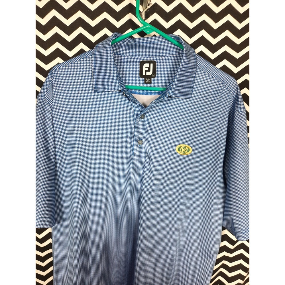 FootJoy Mens Blue Houndstooth Golf Polo Shirt Short‎ Sleeve Size Large FJ Logo